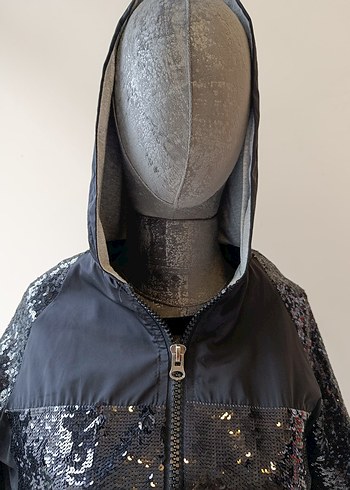 Pul payetli Kapüşonlu Fermuarlı Yağmurluk - Görsel 3