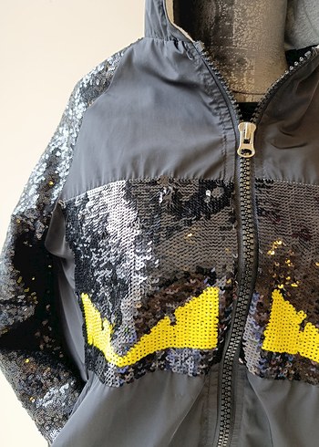 Pul payetli Kapüşonlu Fermuarlı Yağmurluk - Görsel 2