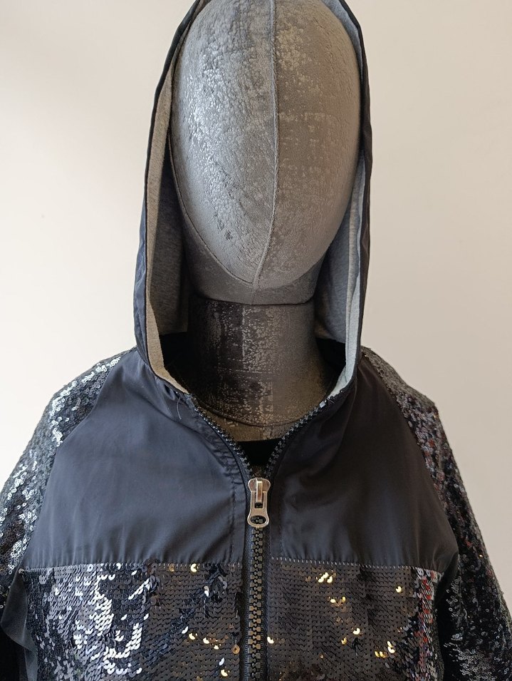 Pul payetli Kapüşonlu Fermuarlı Yağmurluk - Görsel 3