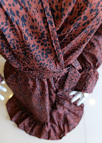 Kahverengi Yılan Desenli Bohem Mini Elbise - Görsel 11