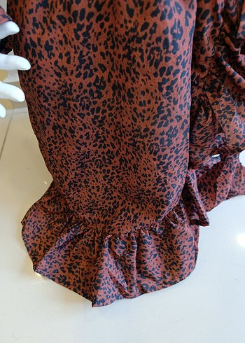 Kahverengi Yılan Desenli Bohem Mini Elbise - Görsel 6