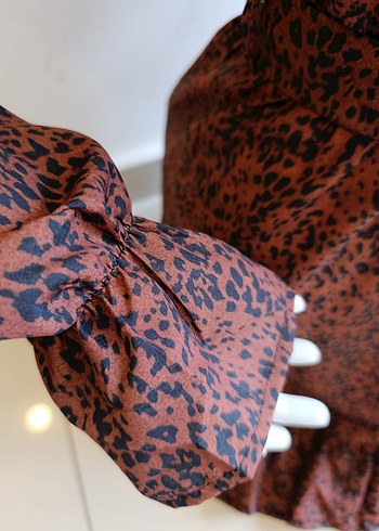 Kahverengi Yılan Desenli Bohem Mini Elbise - Görsel 10