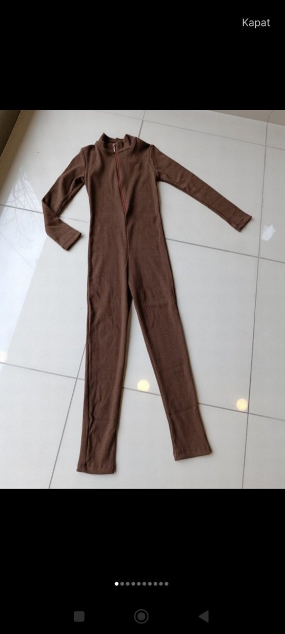 Kadın Kahverengi Uzun Tulum cepsiz - Görsel 2