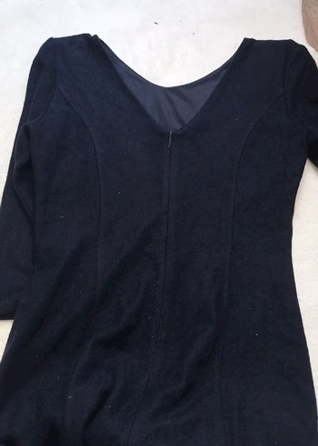 V Yaka lacivert yün Elbise - Görsel 3