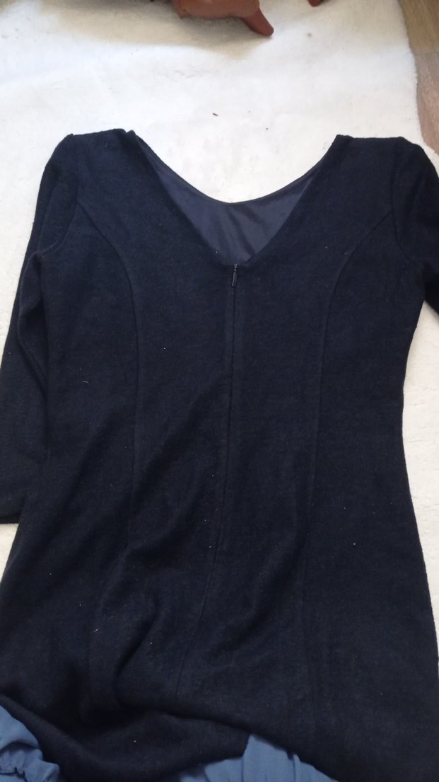 V Yaka lacivert yün Elbise - Görsel 3