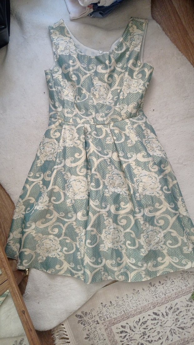 Vintage Desenli Midi Elbise - Görsel 3