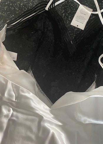 Desenli Siyah Gri Mini gecelik - Görsel 2