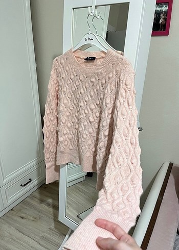 Pudra Örgü Kadın Kazak - Görsel 4