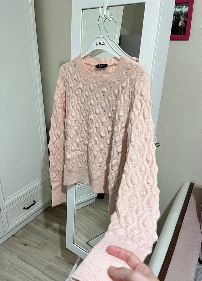 Pudra Örgü Kadın Kazak - Görsel 4