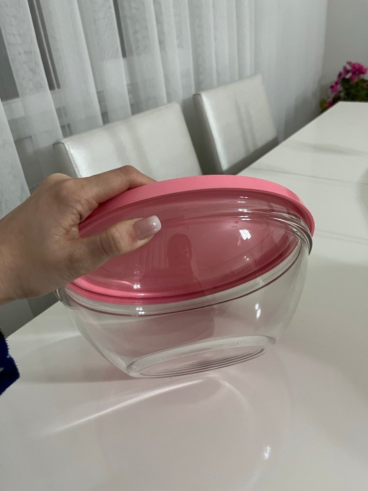 Pembe Plastik Kapaklı Cam Kase - Görsel 3