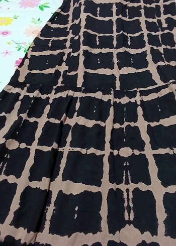 48 Beden Kahverengi Batik Desenli Uzun Pliseli Elbise