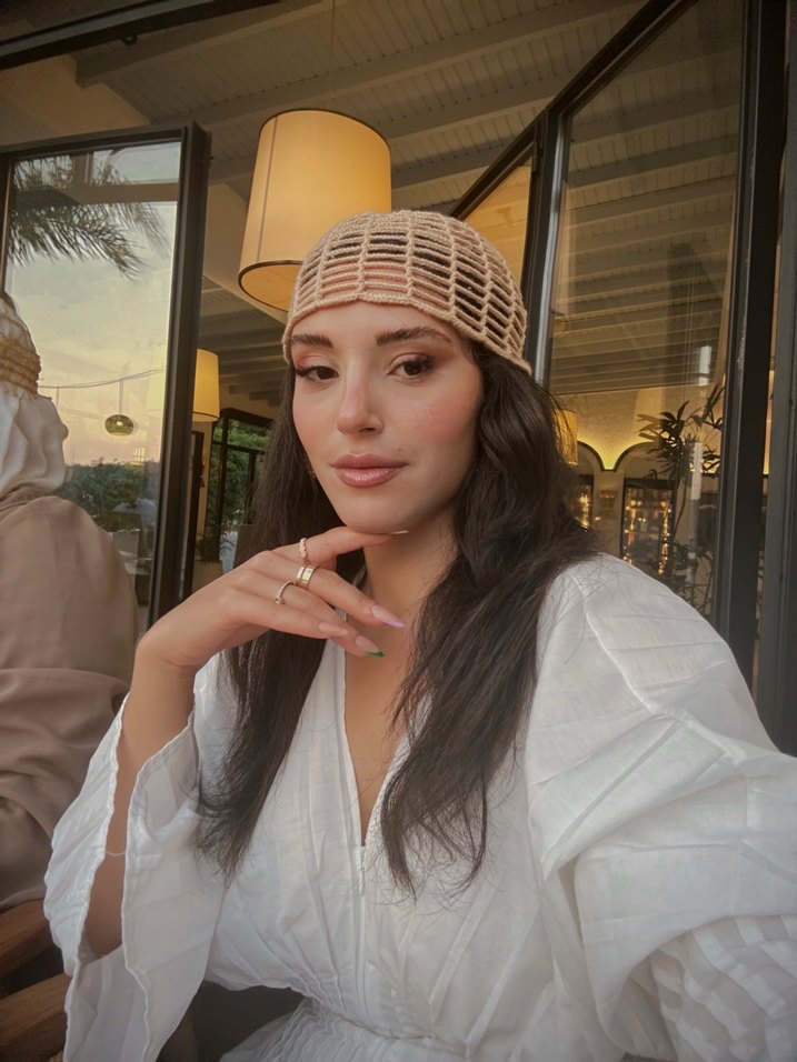 Örgü Beyaz Bohem Kadın Şapka-Başlık - Görsel 2