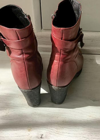 Bordo Deri Tokalı Topuklu Kadın Bot - Görsel 5