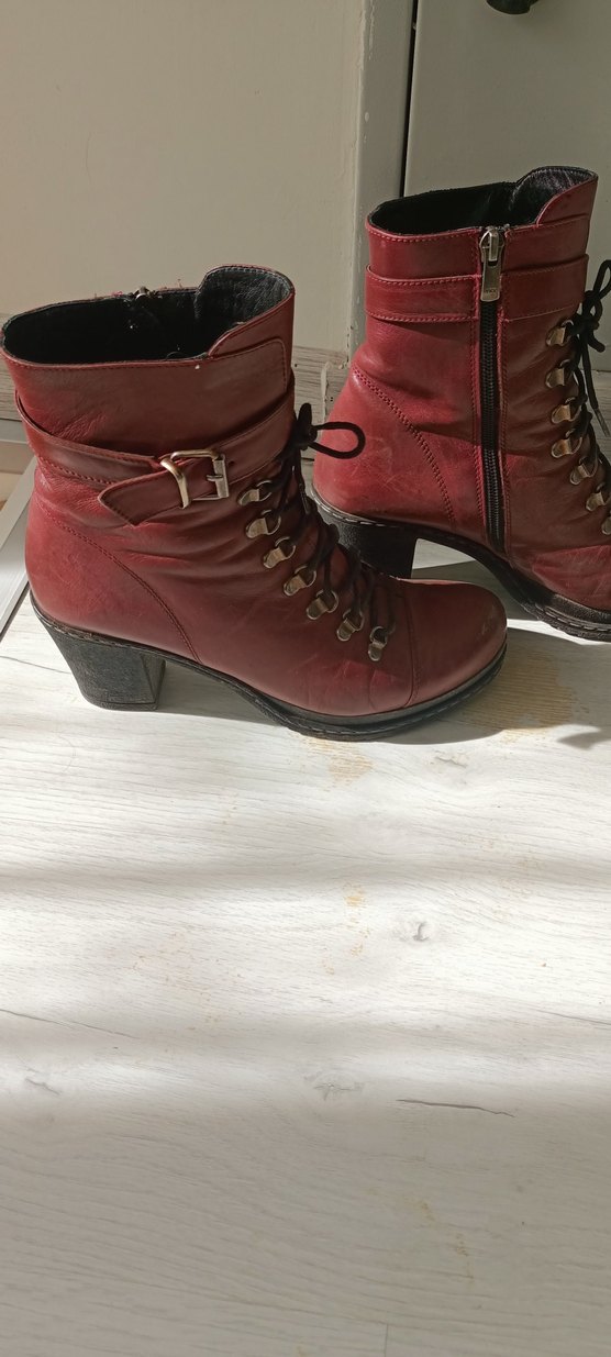 Bordo Deri Tokalı Topuklu Kadın Bot - Görsel 3