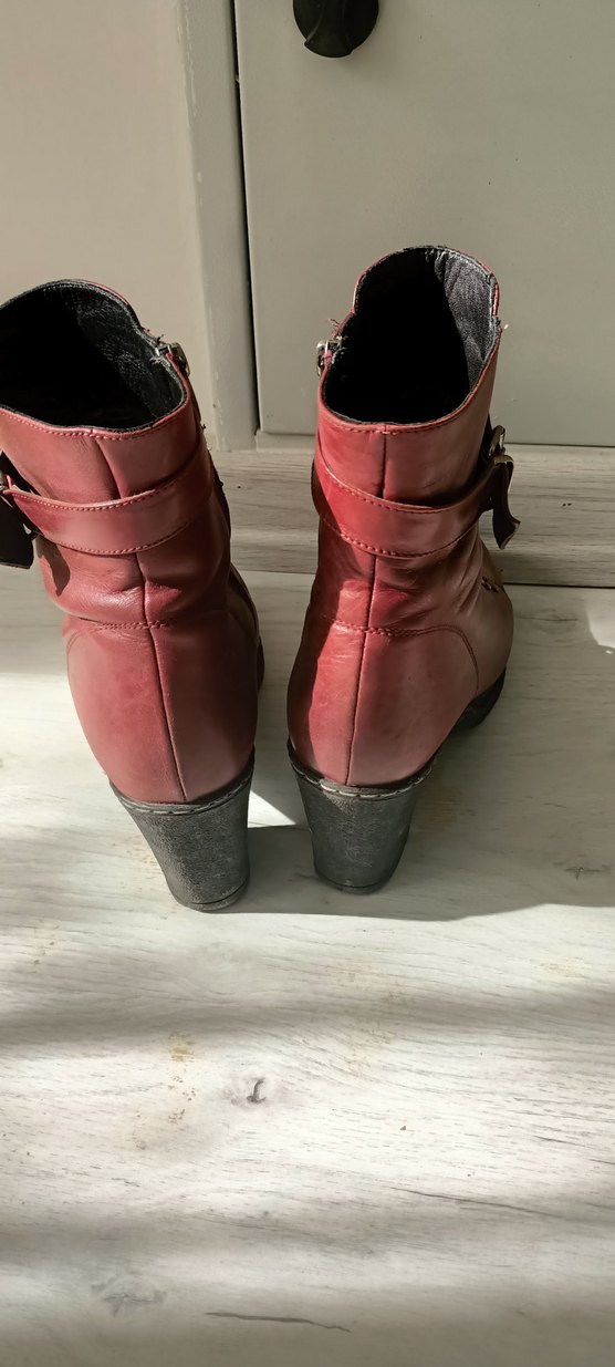 Bordo Deri Tokalı Topuklu Kadın Bot - Görsel 5