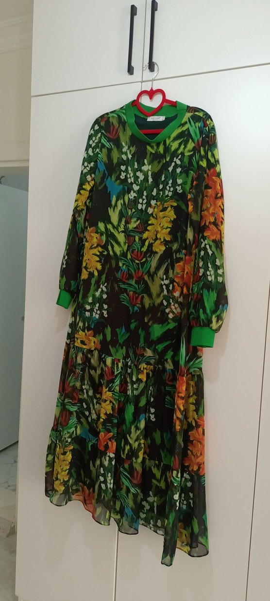 Bohem Tarz Çok Renkli Uzun Şifon Elbise - Görsel 2