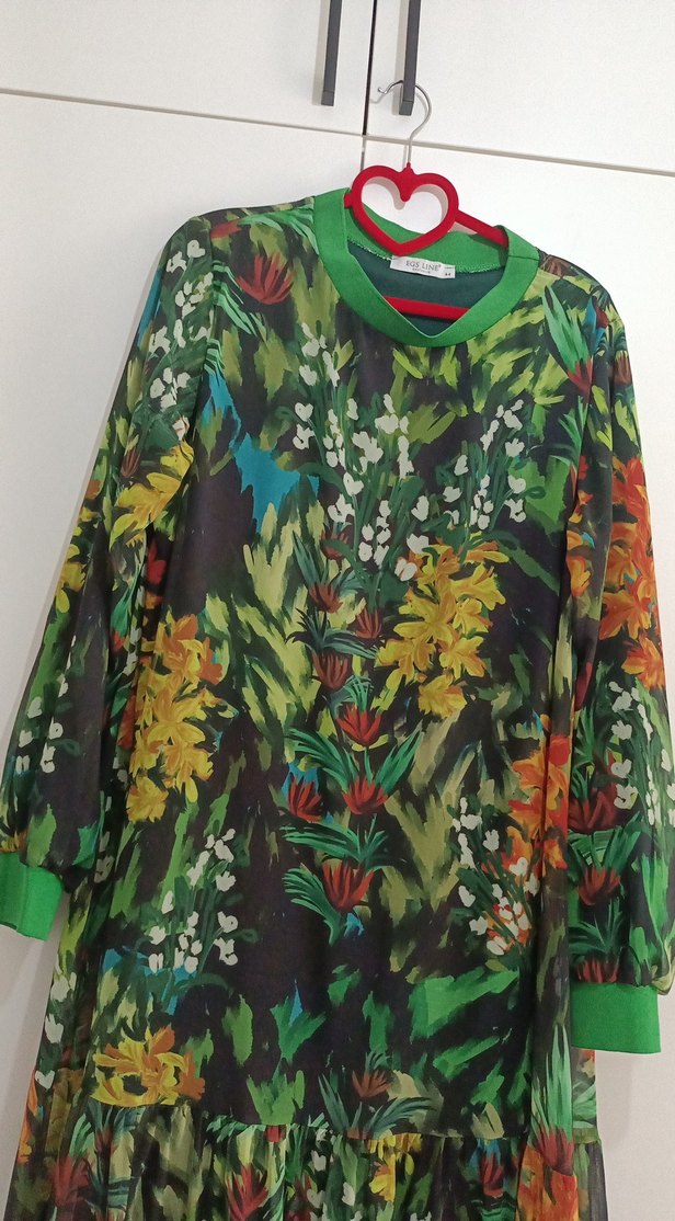 Bohem Tarz Çok Renkli Uzun Şifon Elbise - Görsel 4