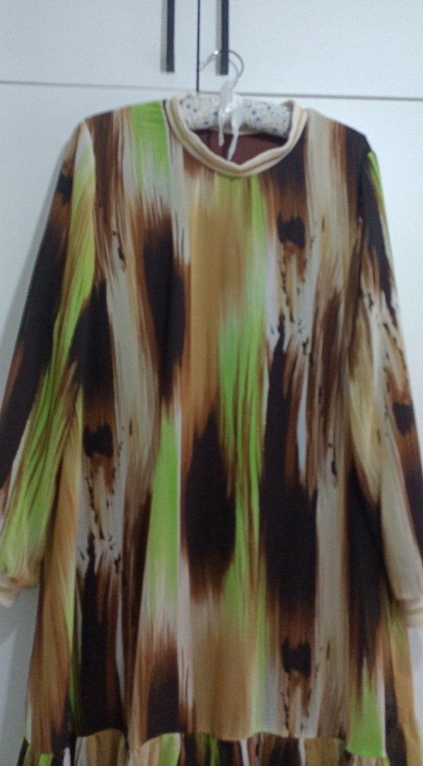 Uzun Kol, Pilili renk geçişleri olan şifon Elbise - Görsel 3