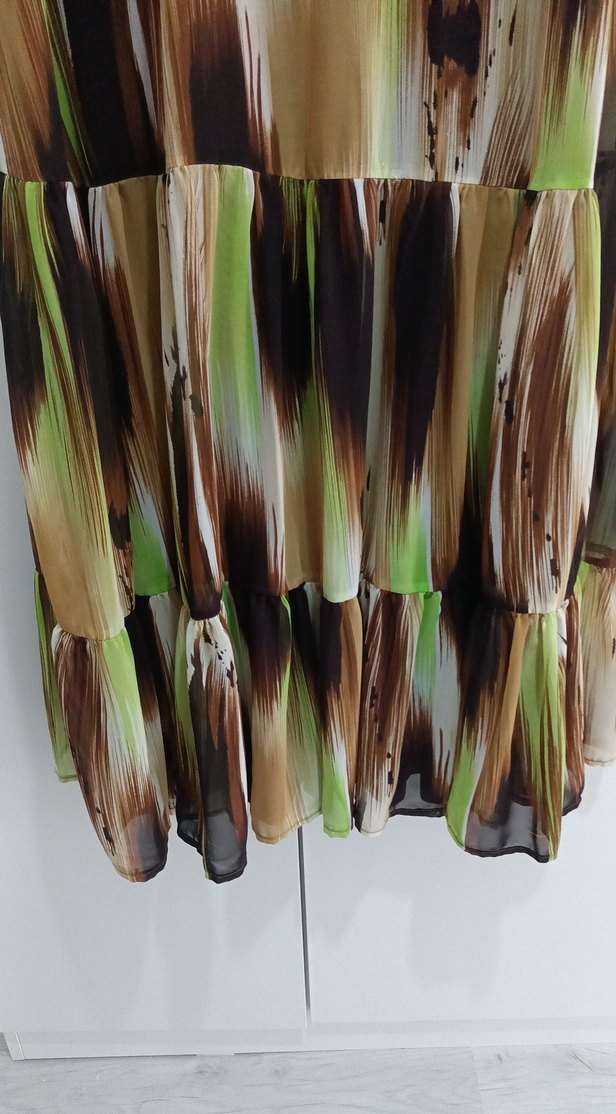 Uzun Kol, Pilili renk geçişleri olan şifon Elbise - Görsel 4