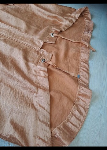 Bej Uzun Kesim Kadın Keten Yağmurluk - Görsel 6