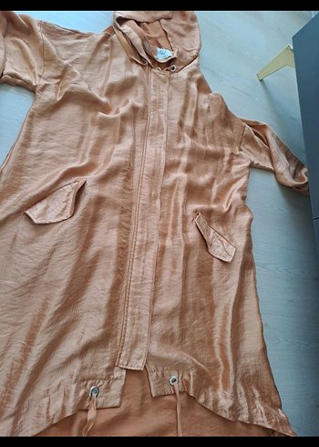 Bej Uzun Kesim Kadın Keten Yağmurluk - Görsel 5