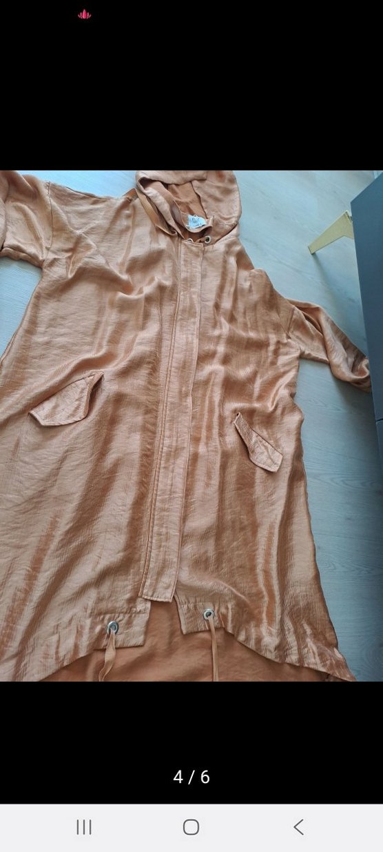 Bej Uzun Kesim Kadın Keten Yağmurluk - Görsel 5