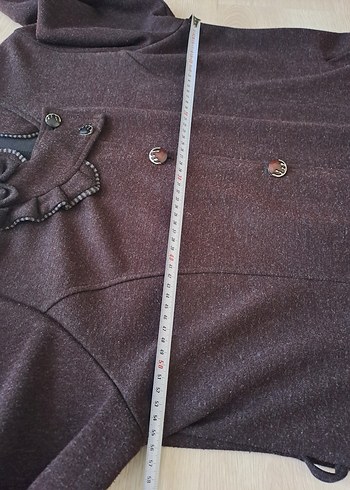Düğmeli Uzun bordo  Kadın Kap - Görsel 6