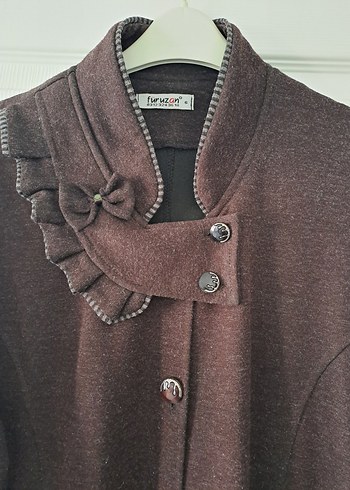 Düğmeli Uzun bordo  Kadın Kap - Görsel 2