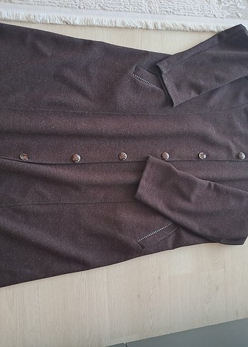 Düğmeli Uzun bordo  Kadın Kap - Görsel 3