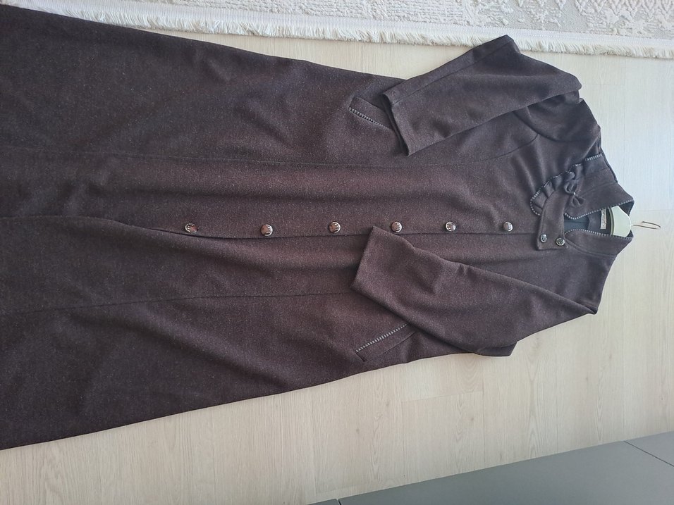 Düğmeli Uzun bordo  Kadın Kap - Görsel 3