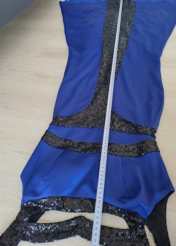 Mavi Drapeli Uzun Straplez Abiye Elbise - Görsel 7