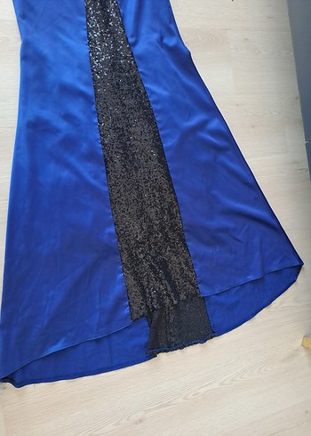 Mavi Drapeli Uzun Straplez Abiye Elbise - Görsel 6