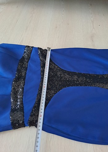 Mavi Drapeli Uzun Straplez Abiye Elbise - Görsel 5