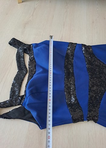 Mavi Drapeli Uzun Straplez Abiye Elbise - Görsel 4