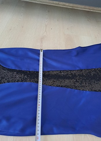 Mavi Drapeli Uzun Straplez Abiye Elbise - Görsel 8