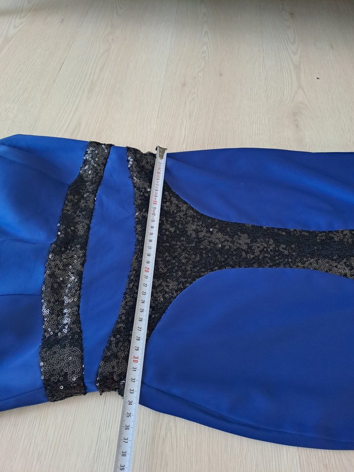 Mavi Drapeli Uzun Straplez Abiye Elbise - Görsel 5