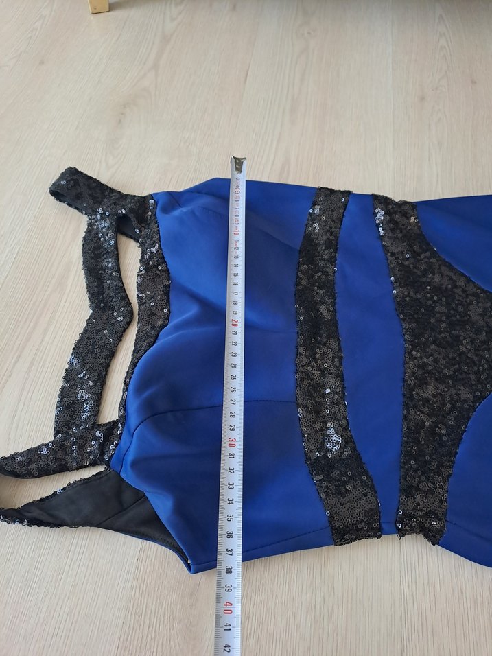 Mavi Drapeli Uzun Straplez Abiye Elbise - Görsel 4