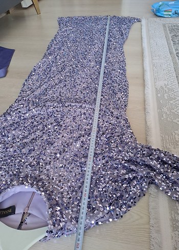 Uzun Kollu Mor Drapeli Abiye Elbise - Görsel 5