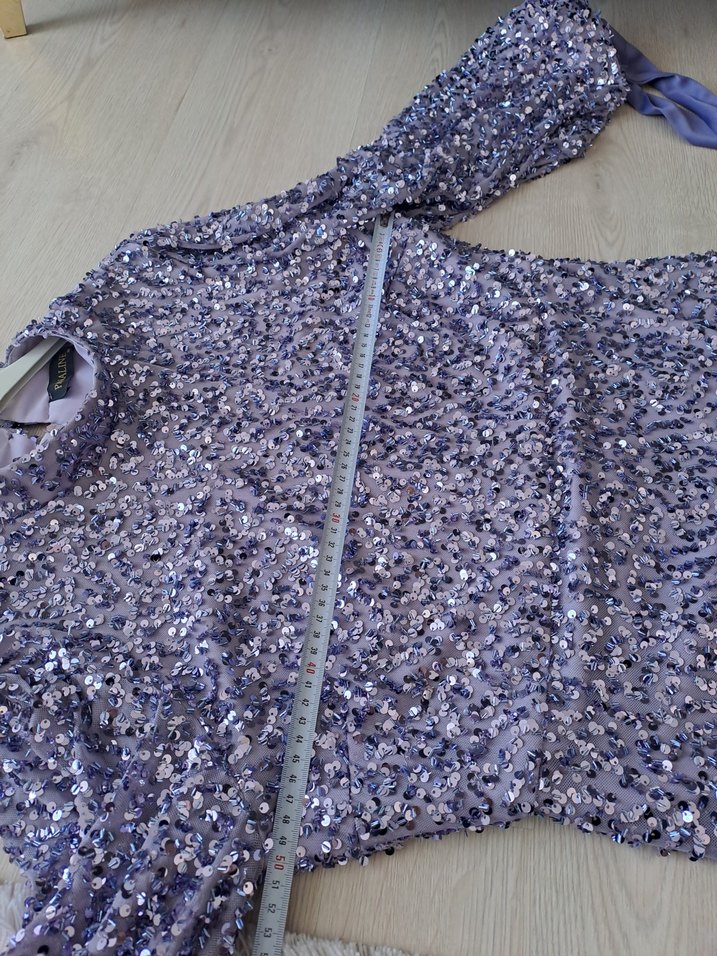 Uzun Kollu Mor Drapeli Abiye Elbise - Görsel 4