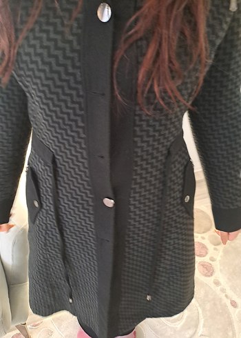 Düğmeli Siyah Uzun Hamile Kabanı - Görsel 2