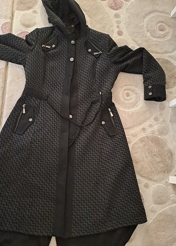 Düğmeli Siyah Uzun Hamile Kabanı - Görsel 10