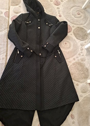 Düğmeli Siyah Uzun Hamile Kabanı - Görsel 11