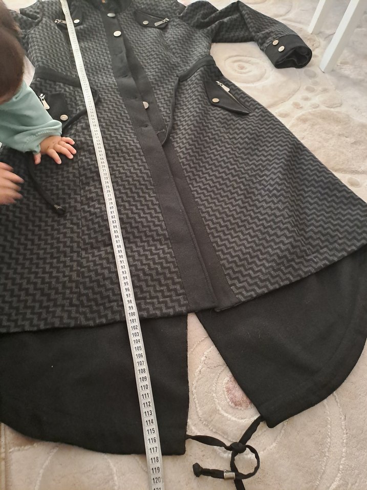 Düğmeli Siyah Uzun Hamile Kabanı - Görsel 5