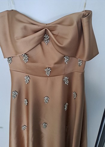 bal köpüğü Drapeli Uzun Straplez Abiye Elbise - Görsel 2