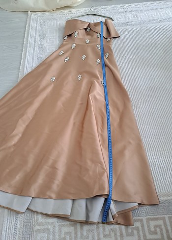 bal köpüğü Drapeli Uzun Straplez Abiye Elbise - Görsel 4