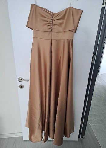 bal köpüğü Drapeli Uzun Straplez Abiye Elbise - Görsel 3