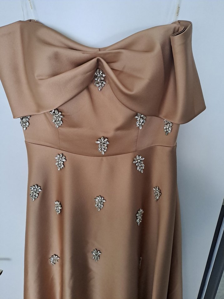 bal köpüğü Drapeli Uzun Straplez Abiye Elbise - Görsel 2