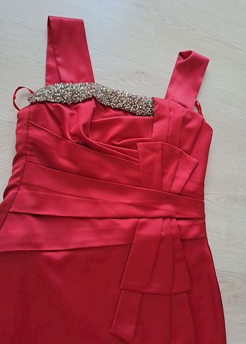 Kırmızı Drapeli Modern Klasik Kadın Abiye Elbise - Görsel 2