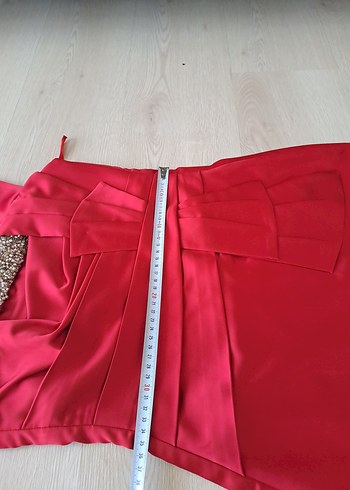 Kırmızı Drapeli Modern Klasik Kadın Abiye Elbise - Görsel 3