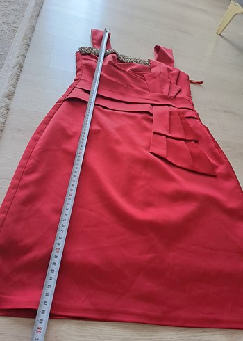 Kırmızı Drapeli Modern Klasik Kadın Abiye Elbise - Görsel 8